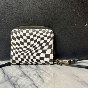 No Boundaries Wallet With Zipper Black And White Checker Pattern